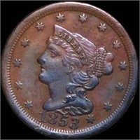 1853 Braided Hair Half Cent NEARLY UNC