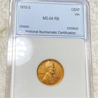 1915-S Lincoln Wheat Penny NNC - MS 64 RB