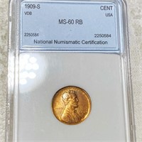 1909-S V.D.B. Lincoln Wheat Penny NNC - MS 60 RB