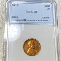1921-S Lincoln Wheat Penny NNC - MS 60 BR