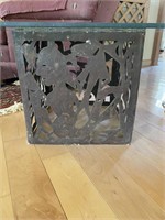 Vintage Metal Cut-Out End Table w/ Tempered Glass