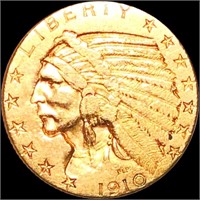 1910 $5 Gold Half Eagle XF