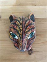 Costa Rica Indian Hand Painted /Carved Jaquar Head