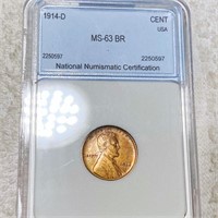 1914-D Lincoln Wheat Penny NNC - MS 63 BR