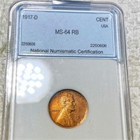1917-D Lincoln Wheat Penny NNC - MS 64 RB