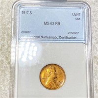 1917-S Lincoln Wheat Penny NNC - MS 63 RB