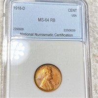 1918-D Lincoln Wheat Penny NNC - MS 64 RB