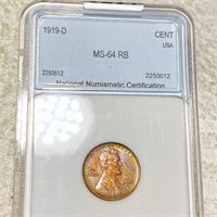 1919-D Lincoln Wheat Penny NNC - MS 64 RB