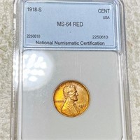 1918-S Lincoln Wheat Penny NNC - MS 64 RED
