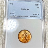 1918 Lincoln Wheat Penny NNC - MS 64 RB