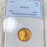 1919-S Lincoln Wheat Penny NNC - MS 64 RB
