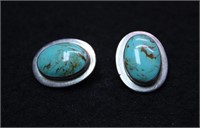 STERLING SILVER TURQUOISE CLIP EAR RINGS