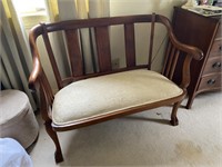 20th C. Empire Mahogany Settee w/ Scroll Arms