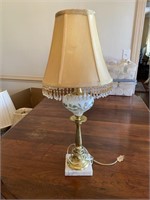 1960's Brass Candlestick & Hand-painted Globe Lamp