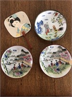 Brass & Porcelain Bowls & Decorative Oriental Fan