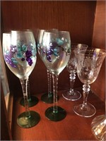 Vintage Hand-Painted & Etched Wine Glasses