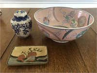 Vintage Asian Ginger Jar & Bowl, Enamel Tray