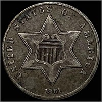 1861 Three Cent Silver NEARLY UNCIRCULATED