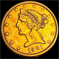 1901-S $5 Gold Half Eagle CLOSELY UNC