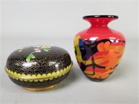 Signed Art Glass Vase and Trinket Box