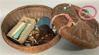 Vintage Decorated Sewing Basket Filled #1