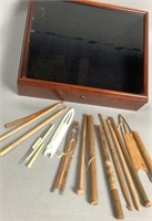 Display Case with Vintage Knitting & Crochet Tools