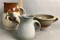 3 Piece Lot Of Artist Made Pottery