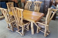 Hand Crafted Pine Log Dining Table w/ (6) Chairs