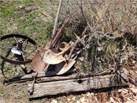 Metal Wheel, Assorted Shovel Heads & Double Tree