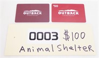 Donation Lot:$100 in Gift Cards Outback Steakhouse
