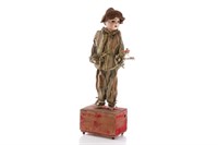 19TH C FRENCH AUTOMATON BOY WITH BOUQUET