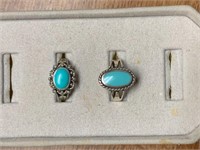 2 Turquoise Sterling Silver Rings Weight 7.0