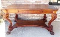 Antique Claw Foot Partner Desk, Two Drawers