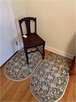 TWO RUGS AND ANTIQUE NEAT CHAIR