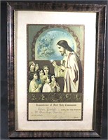 Vintage 1920 First Communion Certificate