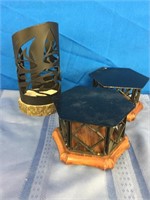 3 Metal and Wood Candle Holders