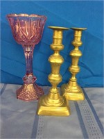 Brass & Glass Candle Holders in good condition