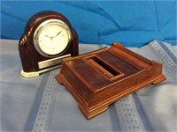 Desk Accessories Clock & Wooden Card Holder