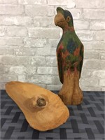 Hand Carved Wooden Parrot & Bowl