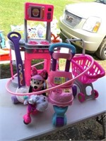 TOY LOT; KITCHEN, BABY BUGGY, MINNIE, BALL POPPER