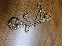 Gold Nugget Necklace with purple stone