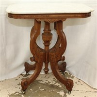 Rectangular marble top table w/sculpted corners