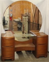 Mid-century vanity with mirror and bench