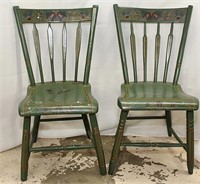 2 paint decorated arrowback plank chairs