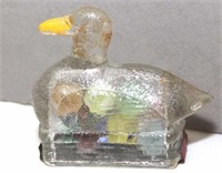 Vintage glass duck candy container w/glass marbles