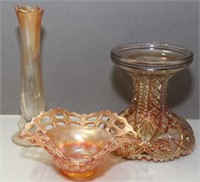 5 Pieces Marigold Carnival Glass: Twig Bud vase