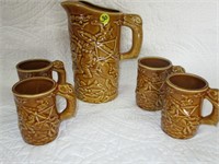 5 Pc Warrior pattern Pitcher and Cups