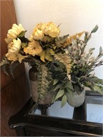 Crock and Vase with Artificial Flowers