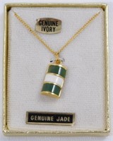 Genuine Ivory and Jade Pendant with 16 inch Chain