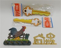 Vintage Cast Iron Rooster Key Holder and Other